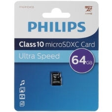 Флеш карта microSD 64Gb PHILIPS microSDHC Class 10 (SD адаптер)