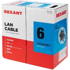 Кабель витая пара Rexant U/UTP, категория 6, ZH нг(А)-HF, 4PR, 23AWG, внутренний, серый, 305 м