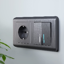 Выключатель двухклавишный проходной с подсветкой WERKEL (графит рифленый) W1122104