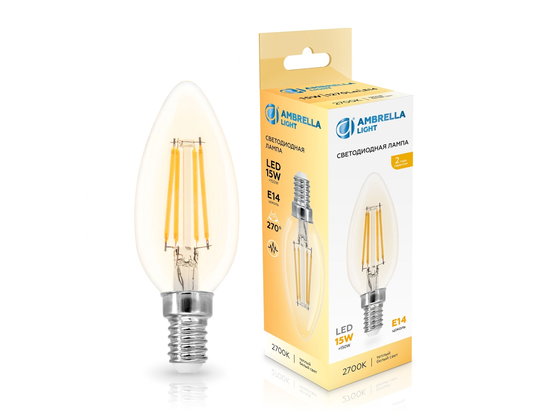 Лампа светодиодная 351513 Filament LED C35 15W E14 2700K 220-240V