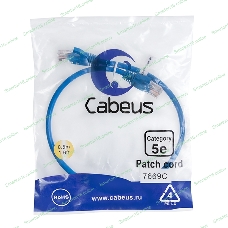 Шнур комм. Cabeus, кат. 5е, неэкр., U/UTP, RJ45/RJ45, PVC, AWG24, 0.5м, синий