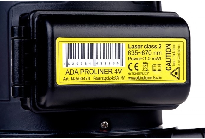 Уровень ADA PROLINER 4V дальность20(70)м точность0.2мм/м лазер2 кейс