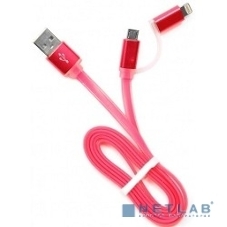 Кабель USB2.0 Cablexpert CC-mAPUSB2pk1m, AM/microBM 5P - iPhone lightning, 1м, комбо кабель, алюминиевые разъемы, розовый, блистер