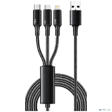 Кабель Rexant USB 3в1 Type-С (6A), Lightning (2,4A), micro USB (3A) 1,2м, в черной оплетке