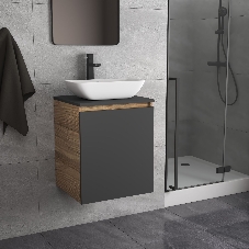 Тумба Bau Dream Blackwood 50 графит, раковина BAU Spectrum mini 47х24 смеситель для раковины высокий Hotel Black, черный