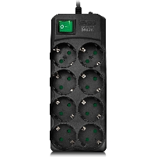 Сетевой фильтр SVEN SF-08E-16 (3 м 8 розеток с защитными шторками,16А) черный, цветная коробка