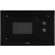 Встраиваемая микроволновая печь Gorenje, 20 л, 5 уровней мощности, 15 автопрограмм, электронное управление, дисплей, гриль, поворотный стол, цвет черный, ВxШxГ 38х56.8х34 см