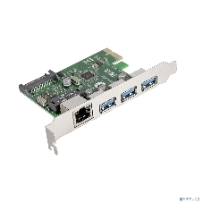 Контроллер сетевой ExeGate EXE-361 PCI-E 2.0, 3*USB 3.0 ext + LAN UTP 1000Mbps, раз.доп.пит.OEM)