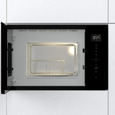 Встраиваемая микроволновая печь Gorenje BM201SG3BG, 20 л, 5 уровней мощности, 8 автопрограмм, сенсорное управление, дисплей, гриль, поворотный стол, AquaClean, автоменю черный