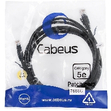 Шнур коммутационный Cabeus, Cat.5e, неэкр., U/UTP, RJ45/RJ45, PVC, AWG24, 3м, черный