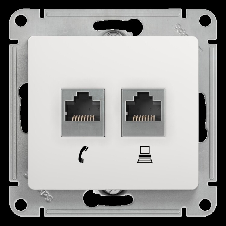 Розетка компьютерная 2-я RJ11+RJ45, кат.5E GSL000185 Schneider Electric Glossa белый