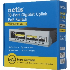 Коммутатор Netis ST110GHPDI-2G-130, 8×100 Мбит/с PoE+ + 2×1 Гбит/с, неуправляемый