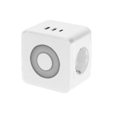 Двойник электрический Rexant Куб 16А с заземлением + 2хUSB-A 2,4А + USB Type-C 3А с ночной подсветкой, белый