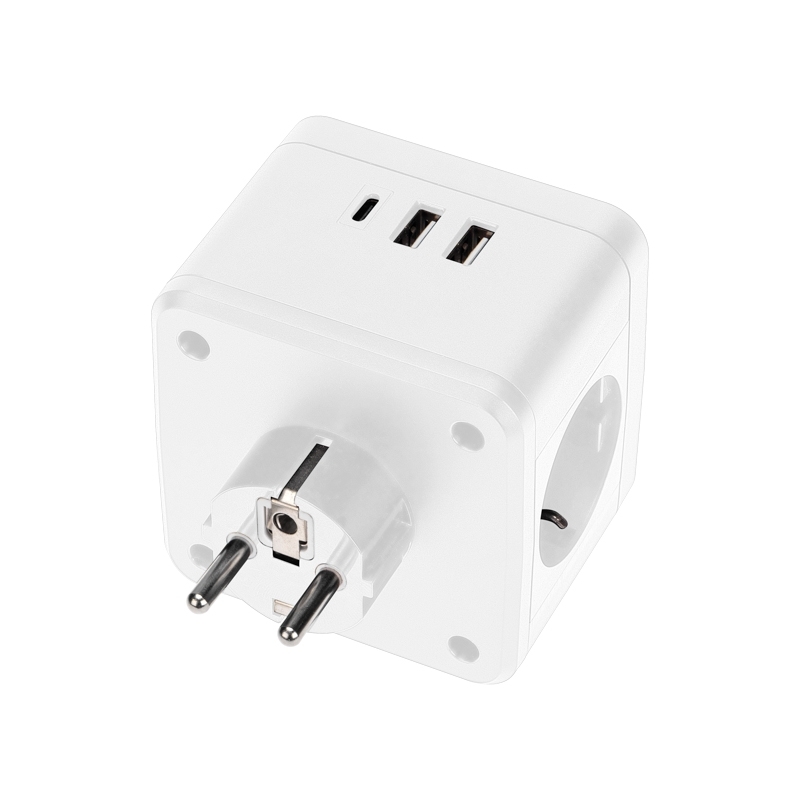 Двойник электрический Rexant Куб 16А с заземлением + 2хUSB-A 2,4А + USB Type-C 3А с ночной подсветкой, белый