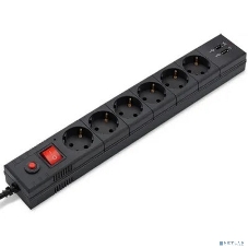 Сетевой фильтр Buro BU-SP3 USB 2A-B 3 м, 6 розеток, черный, коробка