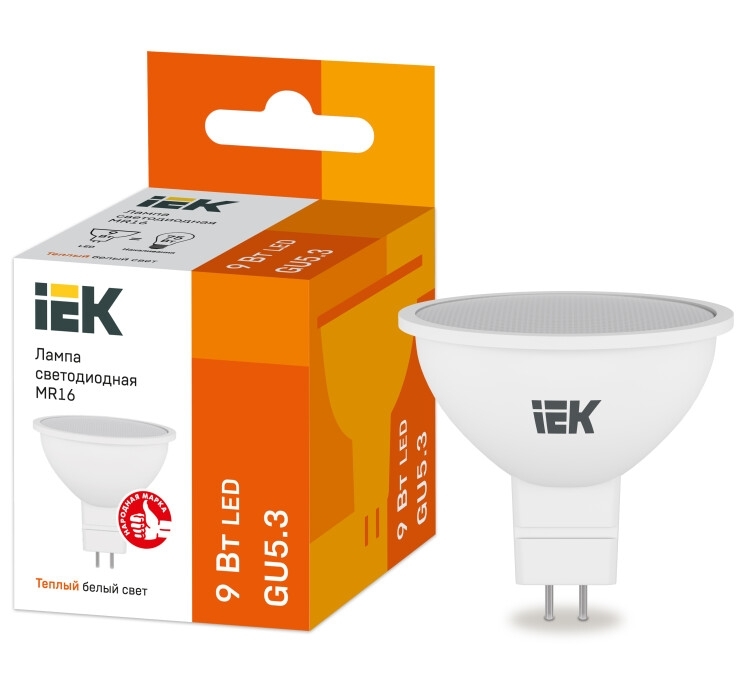 Лампа cветодиодная LED MR16 софит 9Вт 230В 3000К GU5.3 LLE-MR16-9-230-30-GU5 IEK