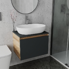 Комплект для ванной, 3 предмета (Тумба подвесная Bau Blackwood 60 графит + Раковина BAU 59х40, Смеситель высокий Hotel Still, нерж. сталь)