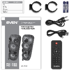 Колонка АС SVEN PS-750, черный (80 Вт, TWS, Bluetooth, FM, USB, microSD, LED-дисплей, 2х4400мА*ч)