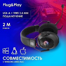 Гарнитура Oklick HS-L305G чёрный, проводная, USB, подсветка