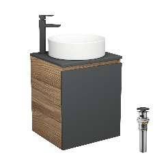 Тумба Bau Dream Blackwood 50 графит, раковина BAU Dream круглая D41, смеситель для раковины высокий Hotel Black, черный, выпуск клик клак, черный