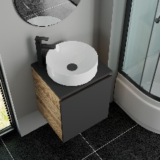 Тумба Bau Dream Blackwood 50 графит, раковина BAU Dream круглая D41, смеситель для раковины высокий Hotel Black, черный, выпуск клик клак, черный