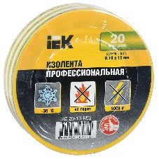 Изолента IEK UIZ-20-10-K52 0,18х19 мм желто-зеленая 20 метров IEK