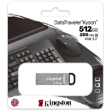 Флешка USB Kingston DataTraveler Kyson (DTKN/512Gb), 512Gb, USB 3.2 Gen 1, R/W 200/60, серебристый/черный