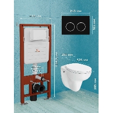 Комплект BAU 6 в 1: инсталляция BAU PRO для подвесного унитаза, унитаз подвесной безободковый Bau Novo, быстросъемное сиденье микролифт, клавиша BAU Round, черная матовая