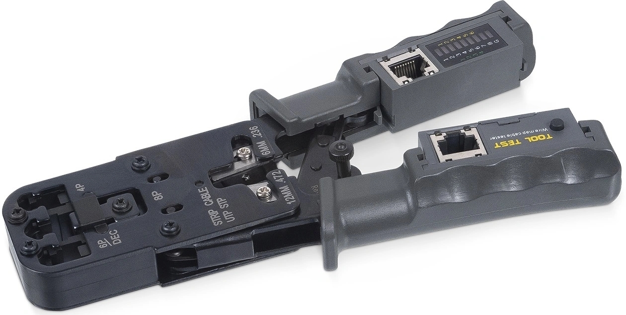 Инструмент для обжима проводников Cabeus, RJ-45, RJ-12, RJ-11, с тестером, 3 в 1, (HT-2010NT (HT-022))