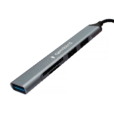 Кард-ридер Type-C/USB-A (3.1) Gembird 5в1: 2xUSB 2.0, USB3.1, SD/TF, кабель 10 см, алюминий