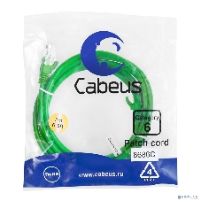 Шнур комм. Cabeus, кат. 6, неэкр., U/UTP, RJ45/RJ45, PVC, AWG24, 5м, зелёный