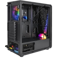 Компьютерный корпус Miditower ExeGate EVO-8227 (ATX, без БП, 2хUSB+1хUSB 3.0+HD Audio, черный, 3 вент. с RGb подсветкой, боковая панель - закаленное стекло)