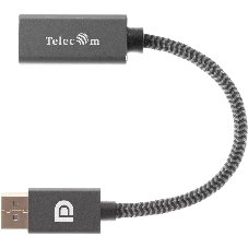 Кабель-переходник DP --> HDMI-F 0.2m, серый металлик, оплетка, 4K@60Hz, Telecom (TA560)
