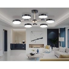 Люстра светодиодная на штанге Ambrella light FL516334/6 BK/FGD черный/золото 108W 3000-6000K D780*210 (без ПДУ)