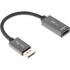 Кабель-переходник DP --> HDMI-F 0.2m, серый металлик, оплетка, 4K@60Hz, Telecom (TA560)