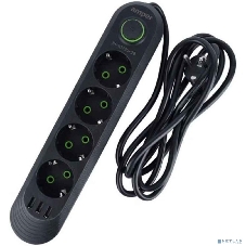 Сетевой удлинитель Amper , 2,0м, 4 розетки, 3*0,75мм, 10А, 2500 Вт, 3usb, черный.