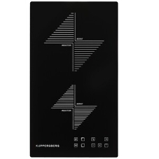 Индукционная варочная панель Kuppersberg ICO 302/домино, ширина 30 см, 2 зоны индукционного нагрева, сенсорное управление, 3 цифровых дисплея, 9 уровней мощности, таймер, автоотключение, защита от перелива, защита от детей, индикаторы остаточного тепла, Stop & Go, черный/прямой край