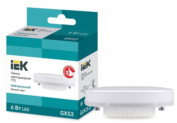 Лампа светодиодная IEK LLE-T80-6-230-40-GX53 Eco 6Вт T75 таблетка 4000К нейтр. бел. GX53 230В