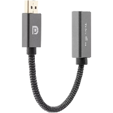 Кабель-переходник DP --> HDMI-F 0.2m, серый металлик, оплетка, 4K@60Hz, Telecom (TA560)
