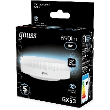 Лампа светодиодная Gauss 8Вт цок.: GX53 таблетка 220B св. свеч. белый нейт. Tablet (упак.: 10 шт)