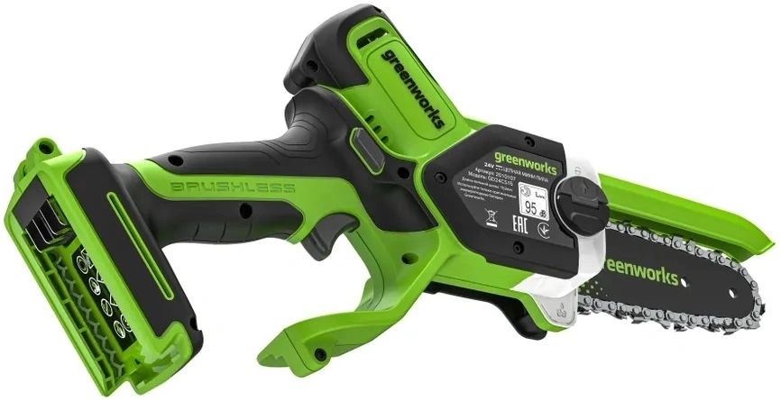 Цепная мини пила аккумуляторная GreenWorks GD24CS15 24V, 15см, бесщеточная, с автоматической смазкой цепи, без АКБ и ЗУ [2010107]