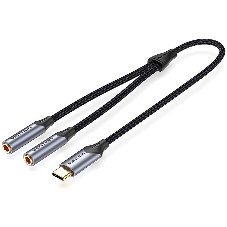 Переходник-разветвитель Vention гибкий USB-C M/Jack 3.5 мм F x 2 - 0.3 м
