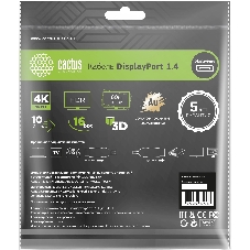 Кабель аудио-видео Cactus CS-DP-DP-1.4-2 DisplayPort (m)/DisplayPort (m) 2м. позолоч.конт. черный