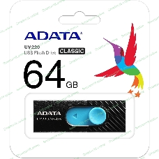 Флешка USB ADATA UV220 (AUV220-64G-RBKBL), 64Gb, USB 2.0, R/W 15/5, черный/голубой