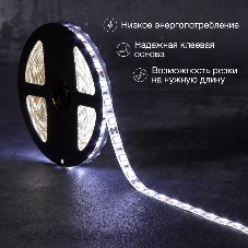 Лента светодиодная 5 м 12 В 5050 6500 К IP65 60 LED/м для БП с клеммами LAMPER