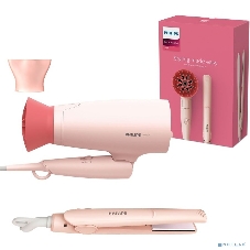 Набор для укладки волос Фен Philips BHP398/00 розовый, 1600 Вт, компактный + выпрямитель