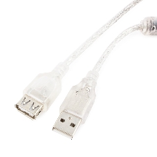 Кабель-удлинитель USB2.0 Pro Cablexpert CCF-USB2-AMAF-TR-6, AM/AF, 1,8м, экран, 2феррит.кольца, прозрачный, пакет