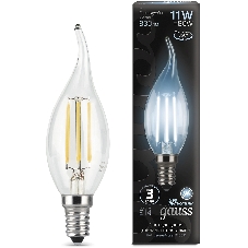 Лампа светодиодная филаментная Gauss Filament 11Вт цок.:E14 свеча 220B св.свеч.бел.нейт. CF35 (упак.:10шт)
