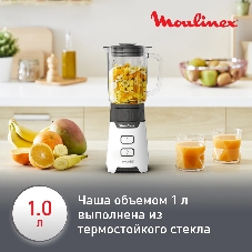 Блендер стационарный Moulinex LM 16L110 белый/серый, 400 Вт, 2 скорости