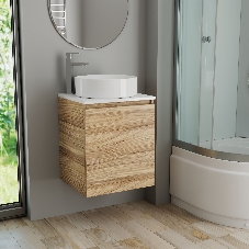 Тумба Bau Dream Blackwood 50 с дверцей, раковина BAU Dream круглая D41, смеситель для раковины высокий Hotel Still, нержавеющая сталь